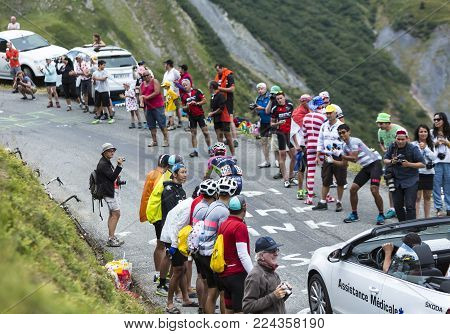 Col du Glandon, France - July 24, 2015: The Portuguese cyclist Nelson Oliveira of Lampre-Merida Team,climbing the road to Col du Glandon in Alps, during the stage 19 of Le Tour de France 2015.