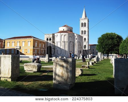 Zadar, Croatia - September 16, 2014 : Old,ancient roman church in the city Zadar near the square in hot summer day