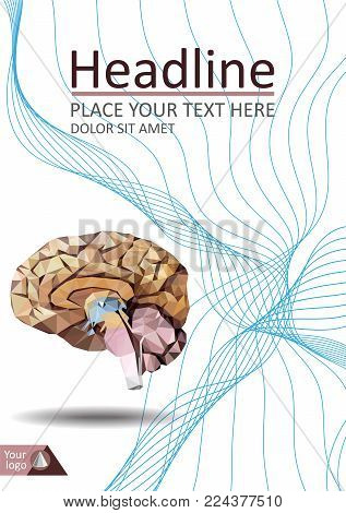 Human brain in low poly cover design. Good for medical banner, report, journal, conference, magazine. Vector.