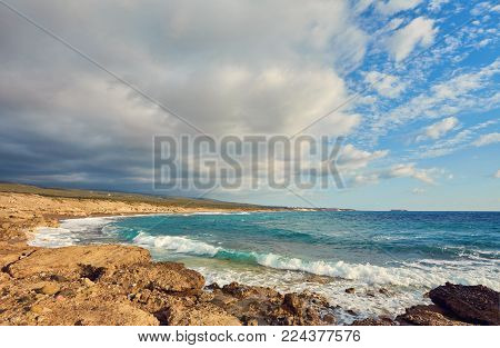 Cyprus - Mediterranean Sea coast. Lara Beach in Paphos district.