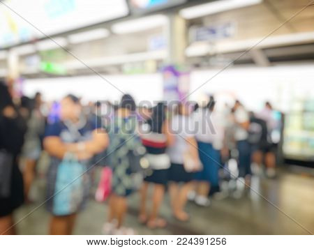 Blurred Image Of Car On Evening Treaffic Jam Hour In Bangkok Thailad With Electric Sky Train Station