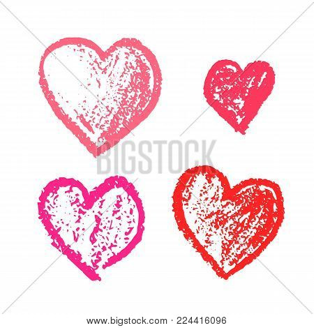 Monochrome seamless pattern with cute grunge white scribbled hearts on black background. Contrast doodle texture for St. Valentines lovely design, textile, wrapping paper, cover, background, wallpaper