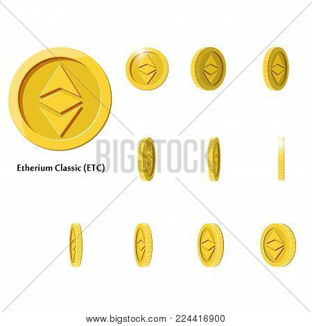 Gold Rotate Etherium Frames Set for Animation on Black and White Background. Vector flat