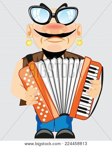 The Cartoon men with accordeon in hand.Vector illustration