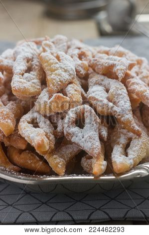 Angel Wings Biscuits, A Traditional European Sweet Dish For Carnival. Rustic Style.