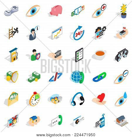 Aesculapius icons set. Isometric set of 36 aesculapius vector icons for web isolated on white background