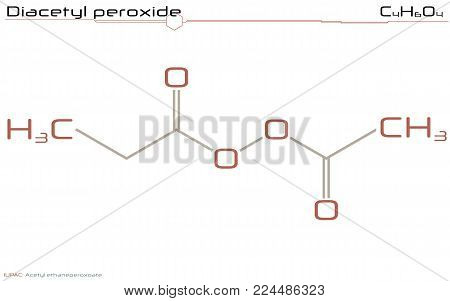 Large and detailed infographic of the molecule of Diacetyl peroxide