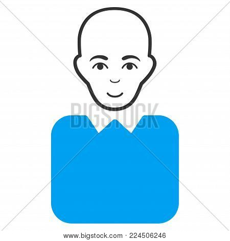 Bald Bureaucrat vector pictogram. Style is flat graphic bicolor symbol, blue and gray colors, white background.