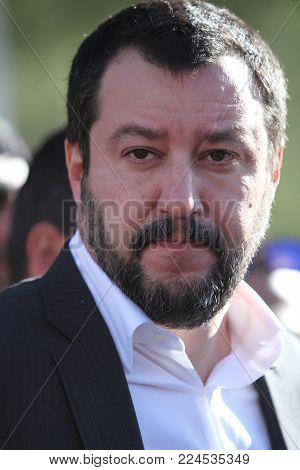 Roccasecca, Italy - January 18, 2018 - Matteo Salvini Meets The Workers Of The Ideal Standard Factor