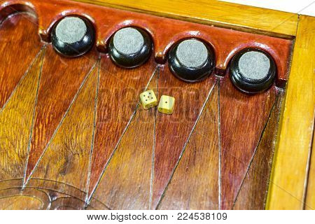 Backgammon. Board game with dice. Backgammon handmade