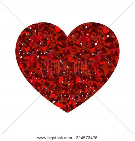 Glittering Red Heart Shape Isolated On White. Vector Illustration, Background, Design Element, Patch