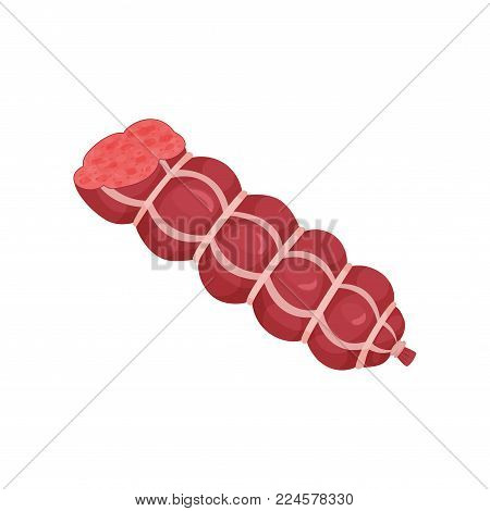 Smoked sausage braided meat product cartoon vector Illustration on a white background