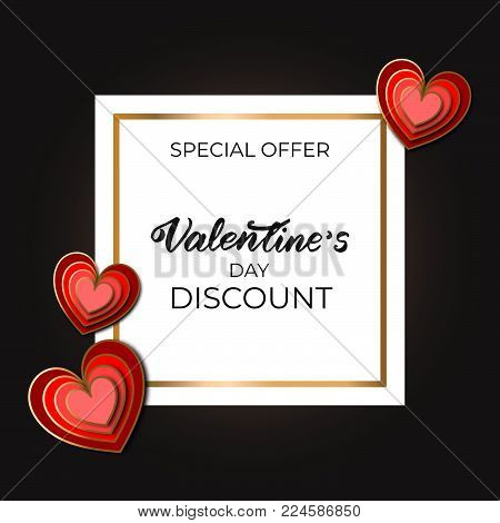 Valentine's Day Discount banner design. Vector illustration.