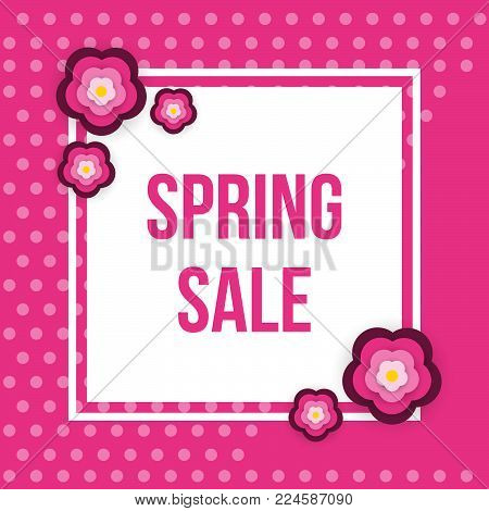 Square template banner design with stylized flowers. Vector illustration.