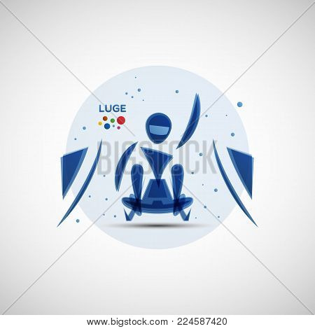 Luge championship banner. Winter sports icon. Abstract sportsman silhouette. Vector illustration of luge athlete sitting on the sled at finish for your design