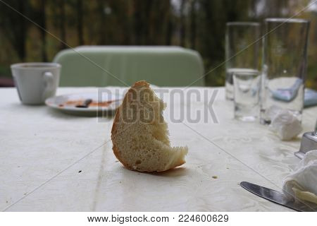 Bread leftover piece after lunch leisure quality time