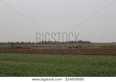 Countryside field works village landscape autumn atmosphere