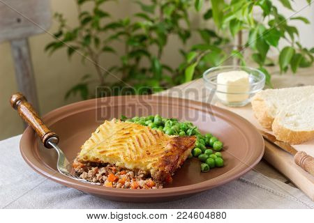 Potato Cutlets Or Pancakes With Mushroom Sauce And Green Onions. Rustic Style.
