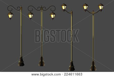 Four different Isolated Street Lamps with shadows