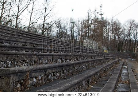 The stone bleachers at the stadium, korona krakow poland
