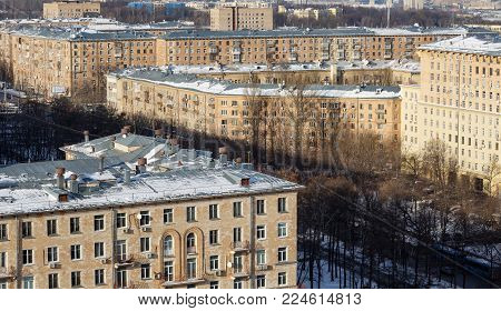 Panoramic view of the old residential neighborhood in the Gagarin district of South-Western part of Moscow.