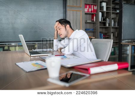 In selective focus of Business people stressful from conference during working.Emotional Stress, over working, Occupation concept. Setup studio shooting.