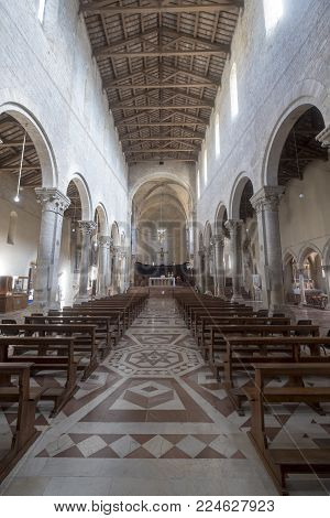 TODI, ITALY - JULY 21, 2017: Todi, Umbria, Italy: interior of the medieval cathedral or Duomo