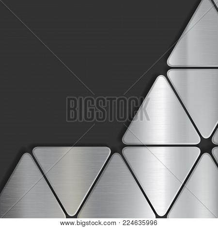 Texture of brushed metal from geometric triangles. Industrial background. Stock vector illustration.