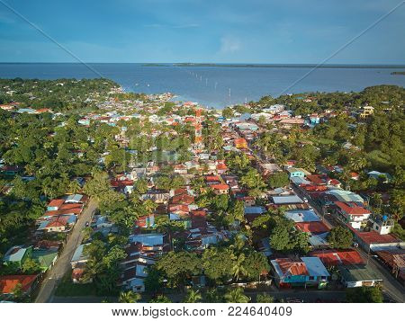 Cityscape of Bluefields above view from drone