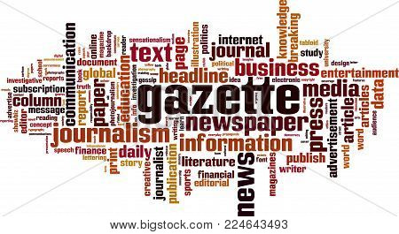 Gazette Word Cloud Concept. Vector Illustration On White