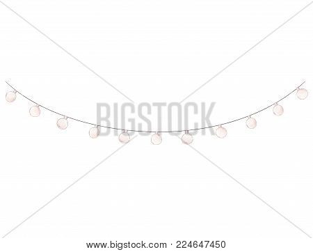 Garlands of lamps isolated on white background. A wedding, christmas or oder holiday and party decor hand drawn illustration. Vintage festival decoration