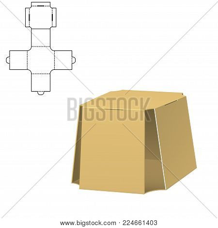 Vector Illustration of Diecut Craft Box for Design, Website, Background, Banner. Retail Folding package Template. Fold pack with dieline for your brand on it