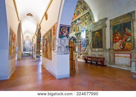 Galatina, Italy - August 14, 2010: The inside of the Basilica of St.Caterina D'Alessandria of the fourteenth century, with frescoes made by the Sienese and Giottesca school workers