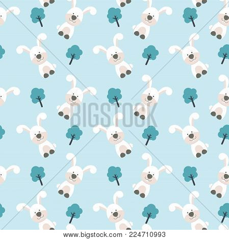 Cute Rabbit Seamless Pattern. Kids Textile Pattern. Vector Eps 10.