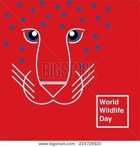 Geometric image of a lion. Colored line art. World wildlife Day poster.