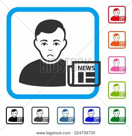 Sad User News vector icon. Human face has dolour sentiment. Black, gray, green, blue, red, pink color versions of user news symbol inside a rounded square.