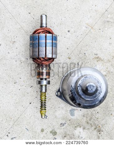 Electric Wiper Motor For Car Wipers. Disassembled Electric Motor.