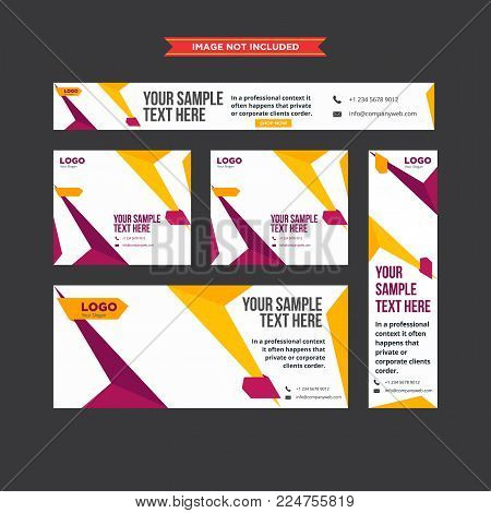 Set of web banners with geometric orange and pink pattern for ecommerce sites
