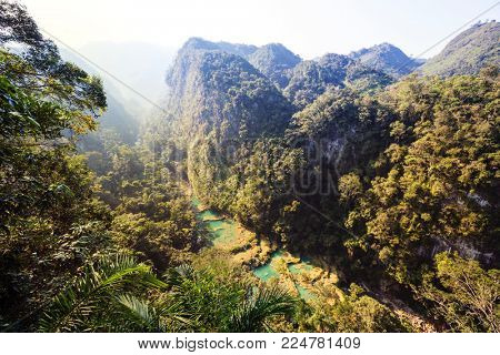 Beautiful natural pools in Semuc Champey, Lanquin, Guatemala, Central America