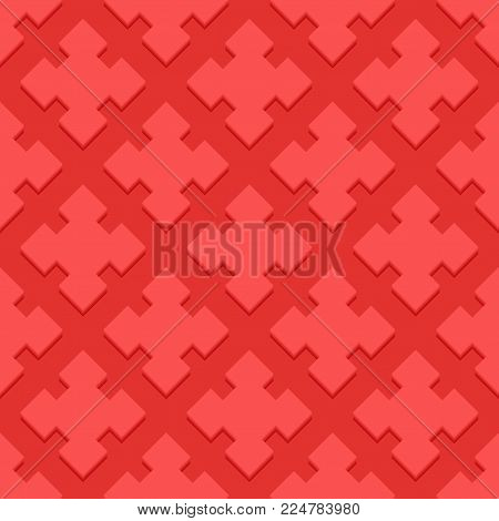 Pink jigsaw seamless pattern ornamental swirl background over red