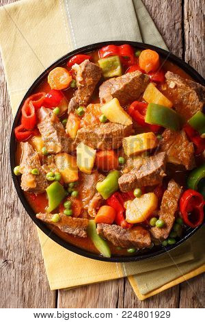Bicol Express With Red And Green Chili Close-up In A Bowl. Horizontal Top View