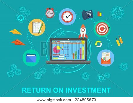 Business. Return on investment. Fast return on investment. Success in business. Profit. Icons in flat style.