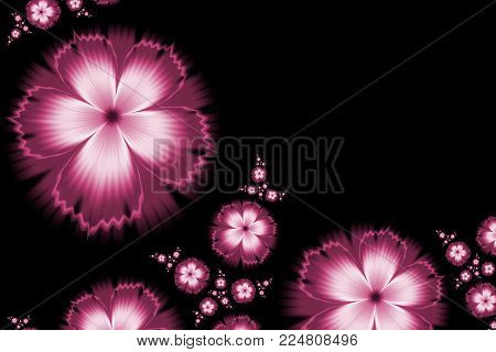 Fractal image, beautiful template for inserting text,  in color  black and purple.  Background with flower.
 Floral template with place for text. 
 Graphic design for business cards and like.