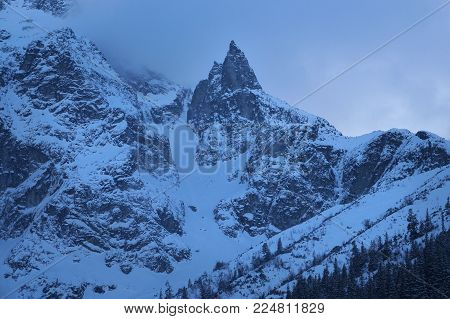 Nature In Poland - Tatra National Park. Evening View Of Famous Mnich Peak.