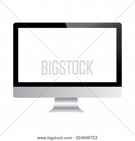 Responsive computer screen mockup. Monitor with blank screen isolated on white background. Vector illustration