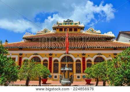 Long Xuyen, Vietnam - Sep 1, 2017. A Chinese Temple At Downtown In Long Xuyen, Vietnam. Long Xuyen I
