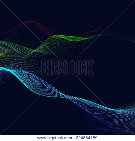 Abstract particles explosion background. Fractal waves digital area. Magic holiday illumination. Can use it for brand style design