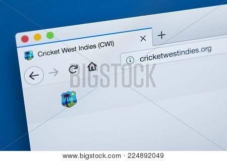 London, Uk - December 4th 2017: The Homepage Of The Official Website For Cricket West Indies - The G