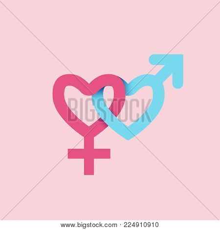 Gender love sign vector icon. Men and women concept with heart