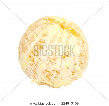 One whole ripe peeled orange fruit isolated on white background